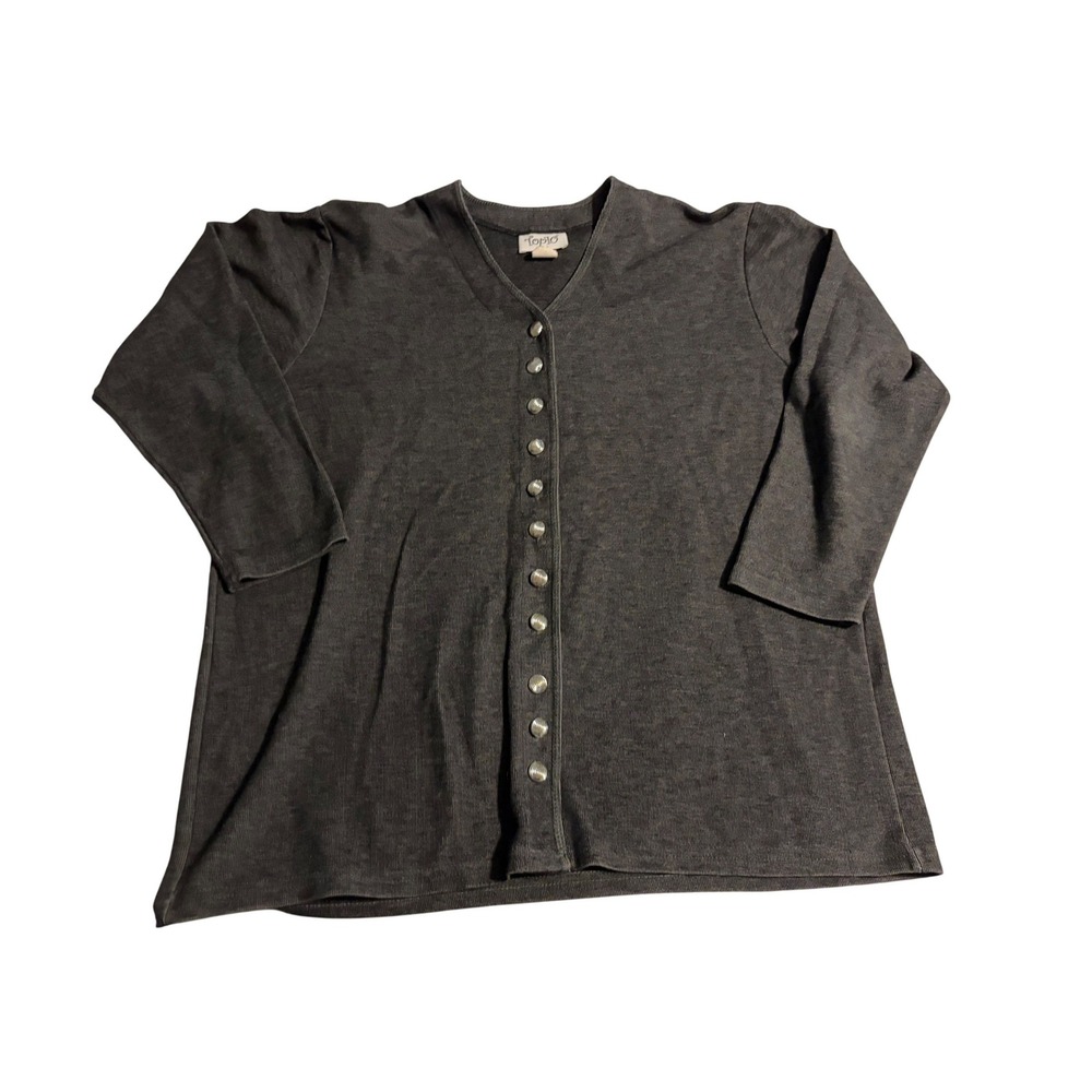 Top 10 Cardigan Ribbed Charcoal Gray Silver Button Front L Vintage 90s3/4 Sleeve
